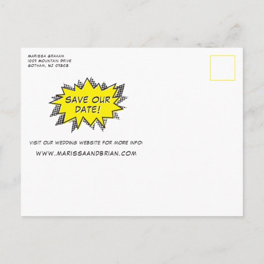 漫画ブックスタイル日付の保存 案内ポストカード (裏面)