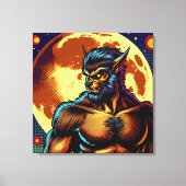 漫画ブックスタイル満月の前に狼男 キャンバスプリント (正面)