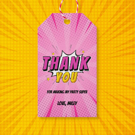 漫画ブックスーパーヒーローガールピンク誕生日ありがとう ギフトタグ