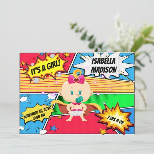 漫画ブックスーパーヒーローガール誕生のお知らせ 案内状 (スタンド正面)