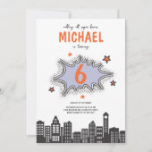 漫画ブックスーパーヒーローニーエイジ誕生日招待状 招待状 (正面)