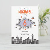 漫画ブックスーパーヒーローニーエイジ誕生日招待状 招待状 (スタンド正面)