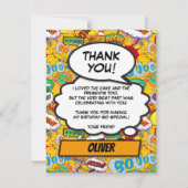 漫画ブックスーパーヒーローバースデーパーティーサンキューカード サンキューカード (正面)