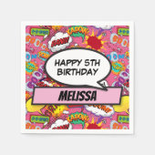 漫画ブックスーパーヒーローバースデーパーティーピンク スタンダードカクテルナプキン (正面)