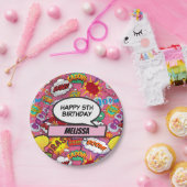 漫画ブックスーパーヒーローバースデーパーティーピンク ペーパープレート (パーティー)