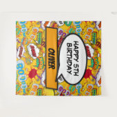 漫画ブックスーパーヒーローバースデーパーティー写真の背景 タペストリー (正面(横))