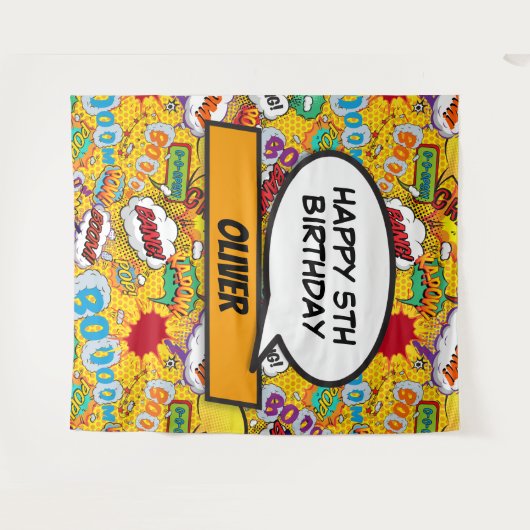 漫画ブックスーパーヒーローバースデーパーティー写真の背景 タペストリー (正面(横))