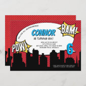 漫画ブックスーパーヒーローバースデーパーティー 招待状 (正面/裏面)