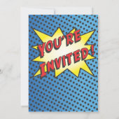 漫画ブックスーパーヒーローフォトバースデーパーティーの挿入 招待状 (裏面)