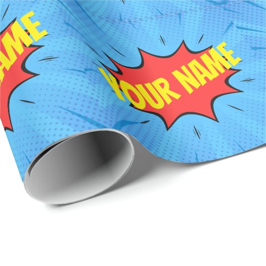 漫画ブックスーパーヒーローブルーレッドイエロー ラッピングペーパー (ロールコーナー)
