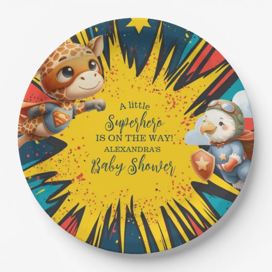 漫画ブックスーパーヒーローボーイベビーシャワー ペーパープレート (正面)