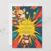 漫画ブックスーパーヒーローボーイベビーシャワー 招待状 (正面)