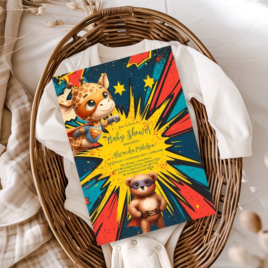 漫画ブックスーパーヒーローボーイベビーシャワー 招待状