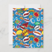 漫画ブックスーパーヒーロー誕生日パーティーブルーサンキューサンキュー サンキューカード (裏面)