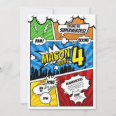 漫画ブックスーパーヒーロー誕生日招待状 招待状 (正面)