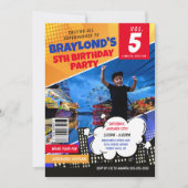 漫画ブックスーパーヒーロー誕生日招待状 招待状 (正面)