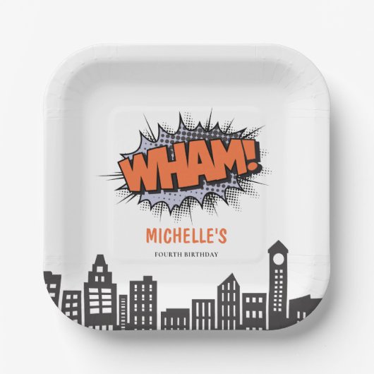 漫画ブックスーパーヒーロー誕生日 ペーパープレート (正面)