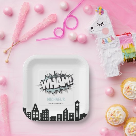 漫画ブックスーパーヒーロー誕生日 ペーパープレート (パーティー)