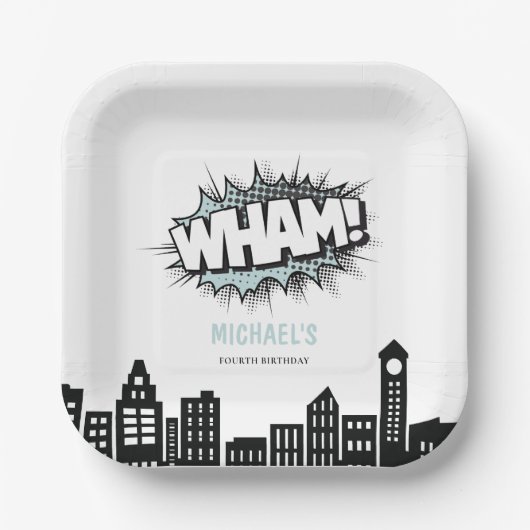 漫画ブックスーパーヒーロー誕生日 ペーパープレート (正面)