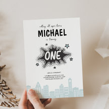 漫画ブックスーパーヒーロー1歳の誕生日招待状