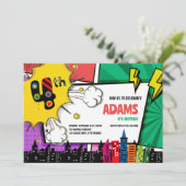 漫画ブックスーパーヒーロー4歳の誕生日 招待状 (スタンド正面)