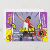 漫画ブックスーパーヒーロー5thボーイズ誕生日 招待状 (正面)