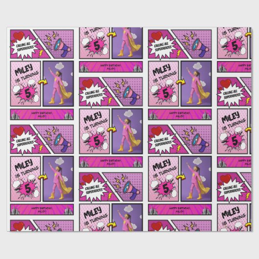 漫画ブックスーパーユニークヒーローガールズ誕生日 ラッピングペーパー (フラット)