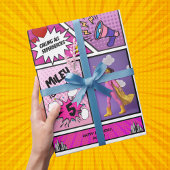 漫画ブックスーパーユニークヒーローガールズ誕生日 ラッピングペーパー