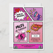 漫画ブックスーパーユニークヒーローガールズ誕生日 招待状 (正面)