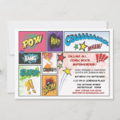 漫画ブックタイポグラフィボーイズバースデーパーティー招待状 招待状 (正面)