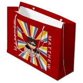 漫画ブックテーマを赤でスーパーヒーローボーイに ラージペーパーバッグ (正面アングル)