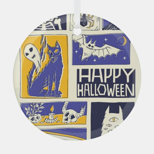 漫画ブックハロウィーンイラストレーション ガラスオーナメント (正面)