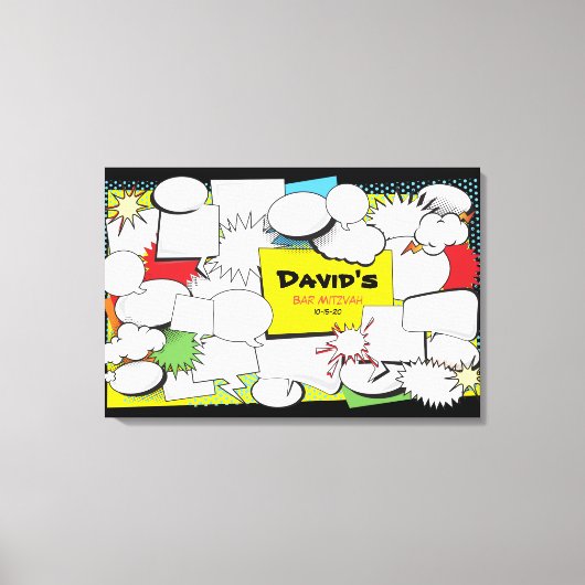 漫画ブックバーバルミツワーサインインメモリボード キャンバスプリント (正面)