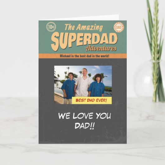 漫画ブックフォトカード父の日誕生日 カード (正面)