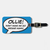 漫画ブックブルーパーソナライズされたおもしろい引用文 ラゲッジタグ (正面横)