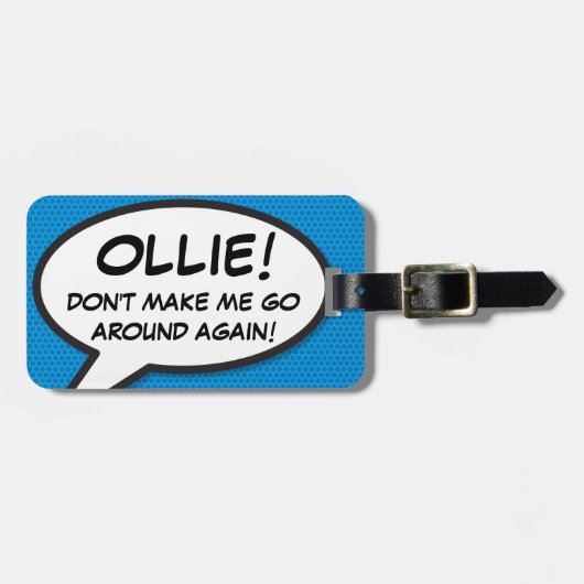 漫画ブックブルーパーソナライズされたおもしろい引用文 ラゲッジタグ (正面横)