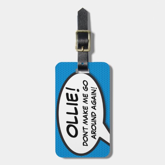 漫画ブックブルーパーソナライズされたおもしろい引用文 ラゲッジタグ (正面縦)