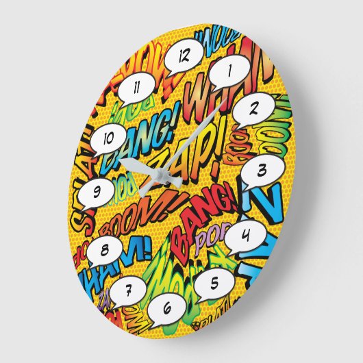 漫画ブックポップ・アートのアートサウンド ラージ壁時計 (傾斜)