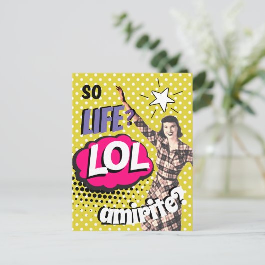 漫画ブックポップ・アートのアートレトロレディおもしろい シーズンポストカード (スタンド正面)