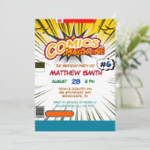 漫画ブックマガジンスタイル子供の誕生日パーティー 招待状 (スタンド正面)