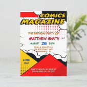 漫画ブックマガジンスタイル子供の誕生日パーティー 招待状 (スタンド正面)