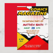 漫画ブックマガジンスタイル子供の誕生日パーティー 招待状 (正面/裏面)