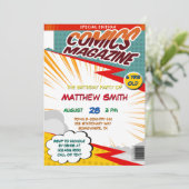 漫画ブックマガジンスタイル子供の誕生日パーティー 招待状 (スタンド正面)