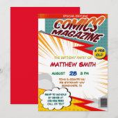 漫画ブックマガジンスタイル子供の誕生日パーティー 招待状 (正面/裏面)