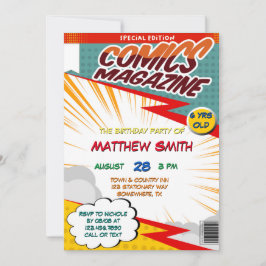 漫画ブックマガジンスタイル子供の誕生日パーティー 招待状