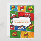 漫画ブックマガジンスタイル子供の誕生日パーティー 招待状 (裏面)