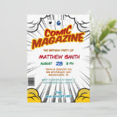 漫画ブックマガジンスタイル子供の誕生日パーティー 招待状 (スタンド正面)