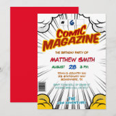 漫画ブックマガジンスタイル子供の誕生日パーティー 招待状 (正面/裏面)