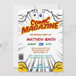 漫画ブックマガジンスタイル子供の誕生日パーティー 招待状