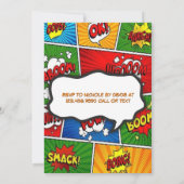 漫画ブックマガジンスタイル子供の誕生日パーティー 招待状 (裏面)